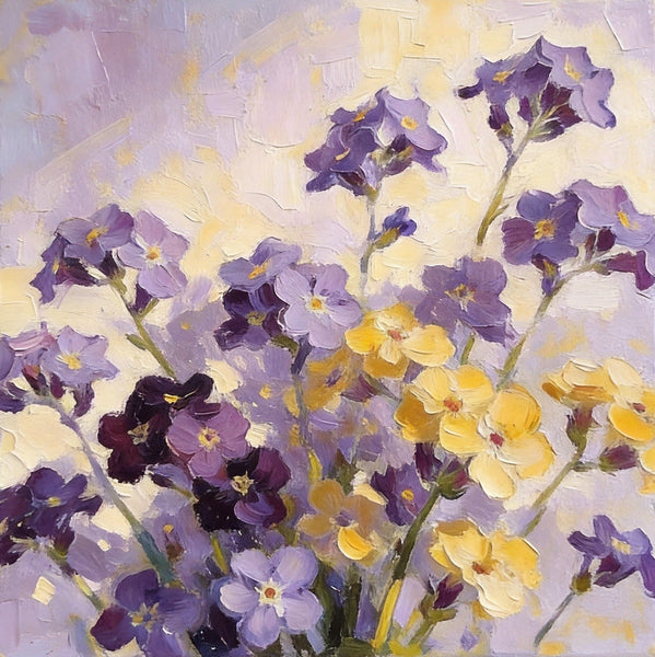 Small Canvas Artwork, Original Flower Paintings, Blooming Purple Yellow Forget-me-nots, Still Life Painting, Hand Painted Canvas Art, Buy Small Paintings Online-ArtWorkCrafts.com