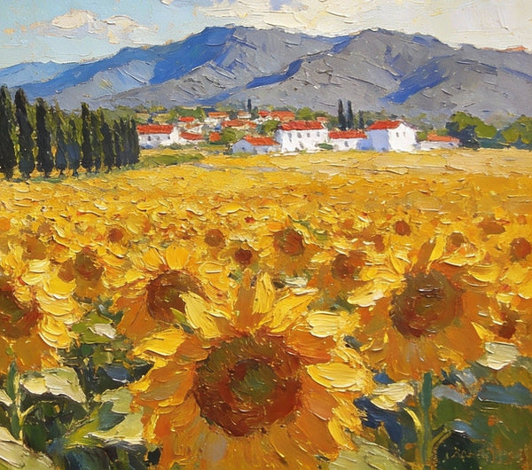 Small Wall Paintings, Sunflower Fields in Provence, Small Oil Paintings on Canvas, Hand Painted Canvas Art, Heavy Texture Oil Paintings, Original Artwork Small Paintings-ArtWorkCrafts.com