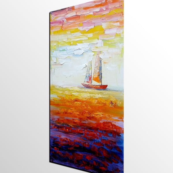 Sailing Boat at Sea, Heavy Texture Art, Original Painting, Custom Extra Large Painting