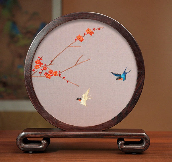 Embroidered Ornament, Traditional Chinese Suzhou Flower and Birds Silk Embroidery Ornaments, Exclusive Business Presents, Creative Birthday Gift, Premium Souvenir-ArtWorkCrafts.com