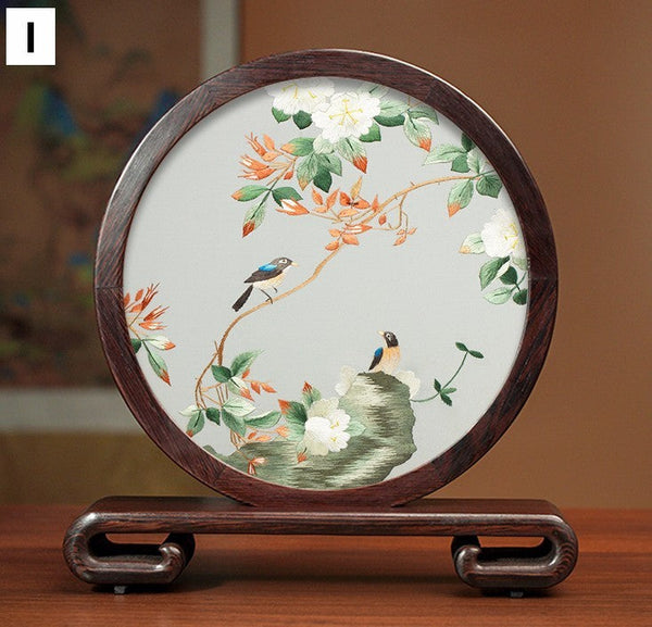 Traditional Chinese Suzhou Flower and Birds Silk Embroidery Ornaments, Exclusive Business Presents, Creative Birthday Gift, Premium Souvenir-ArtWorkCrafts.com