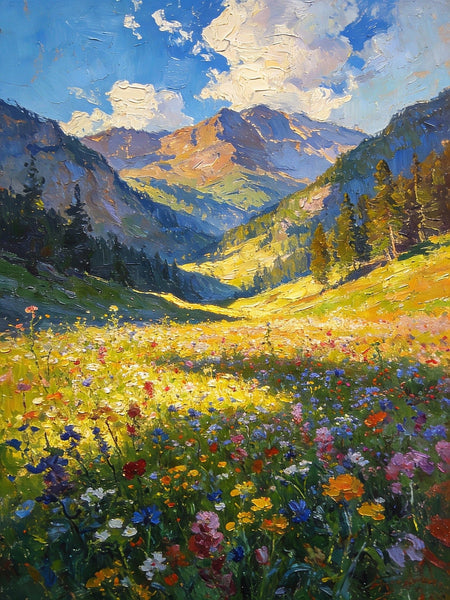Wildflowers in Bloom Among High Peaks and Valleys, Small Landscape Paintings, Original Small Paintings on Canvas, Small Paintings on Canvas, Hand Painted Canvas Art, Heavy Texture Oil Paintings-ArtWorkCrafts.com