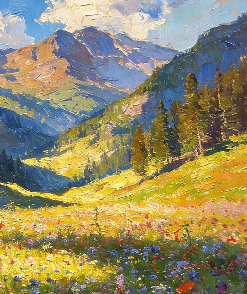 Wildflowers in Bloom Among High Peaks and Valleys, Small Landscape Paintings, Original Small Paintings on Canvas, Small Paintings on Canvas, Hand Painted Canvas Art, Heavy Texture Oil Paintings-ArtWorkCrafts.com