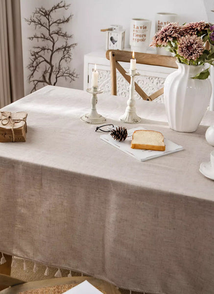 Simple Linen Rectangle Table Cover for Dining Room Table, Large Brown Tablecloth for Home Decoration, Modern Table Cloth, Square Tablecloth for Round Table-ArtWorkCrafts.com