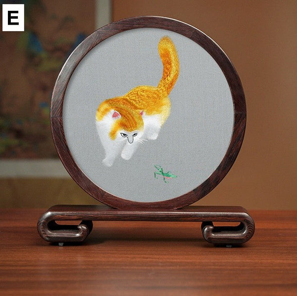 Unique Birthday Gift, Traditional Chinese Suzhou Kitten Embroidery Ornament, Lovely Kitty Cat Embroidered Decor, Premium Souvenir, Exclusive Business Present-ArtWorkCrafts.com