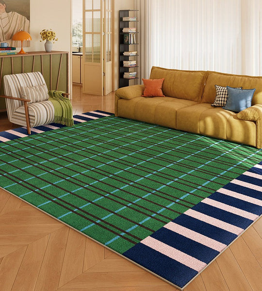 Modern Rugs for Living Room, Geometric Area Rugs, Green Mid Century Contemporary Rugs, Colorful Area Rugs for Bedroom-ArtWorkCrafts.com