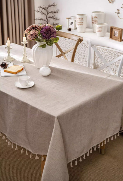 Simple Linen Rectangle Table Cover for Dining Room Table, Large Brown Tablecloth for Home Decoration, Modern Table Cloth, Square Tablecloth for Round Table-ArtWorkCrafts.com