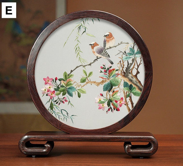 Unique Birthday Gift, Flower and Bird Embroidery Ornaments, Traditional Chinese Suzhou Silk Embroidered Ornament, Premium Souvenir, Exclusive Business Presents-ArtWorkCrafts.com