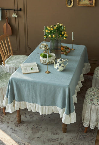 Extra Large Rectangle Tablecloth for Dining Room Table, Blue Modern Table Cloth, Ramie Tablecloth for Home Decoration, Square Tablecloth for Round Table-ArtWorkCrafts.com