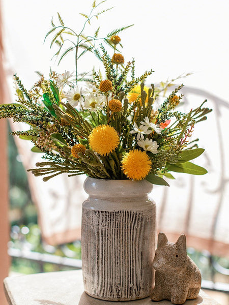 Beautiful Modern Artificial Flowers for Dining Room Table, Dandelion, Wheat Branch, Eucalyptus Globulus, Unique Flower Arrangement for Home Decoration-ArtWorkCrafts.com