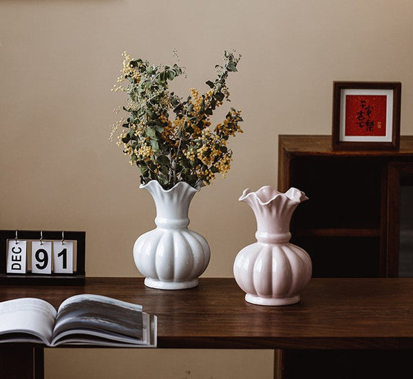 Handmade Water Holding Flower Vase, Ceramic Bud Vases, Small Flower Vases on Table, Rustic Porcelain Flower Vases-ArtWorkCrafts.com