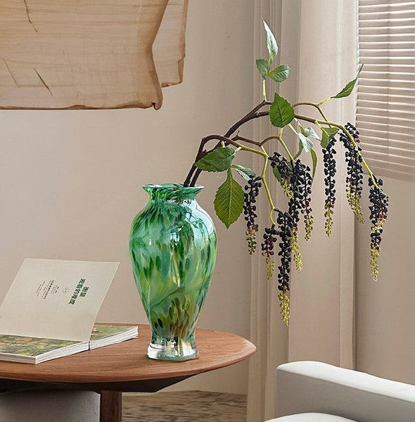 Unique Modern Vases for Flowers, Handmade Flower Vases on Table, Large Green Glass Flower Vases, Modern Glass Flower Vases-ArtWorkCrafts.com