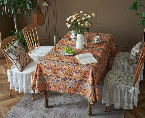 Flower Pattern Tablecloth, Square Tablecloth for Round Table, Large Cotton Rectangle Tablecloth for Home Decoration, Farmhouse Table Cloth Dining Room Table-ArtWorkCrafts.com