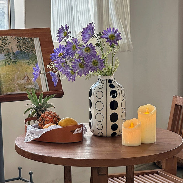 Small Flower Vases on Table, Ceramic Bud Vases, Black and White Polka Dot Flower Vase, Modern Porcelain Flower Vases, Handmade Water Holding Flower Vases-ArtWorkCrafts.com