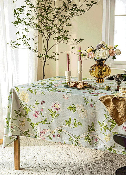 Singing Bird Tablecloth for Round Table, Kitchen Table Cover, Flower Table Cover for Dining Room Table, Modern Rectangle Tablecloth Ideas for Oval Table-ArtWorkCrafts.com