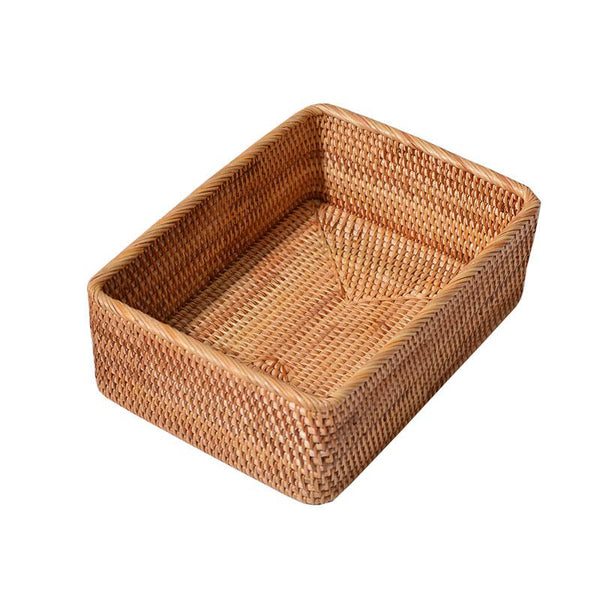 Woven Rectangular Basket for Shelves, Rattan Storage Basket, Storage Baskets for Bathroom, Woven Baskets for Living Room-ArtWorkCrafts.com