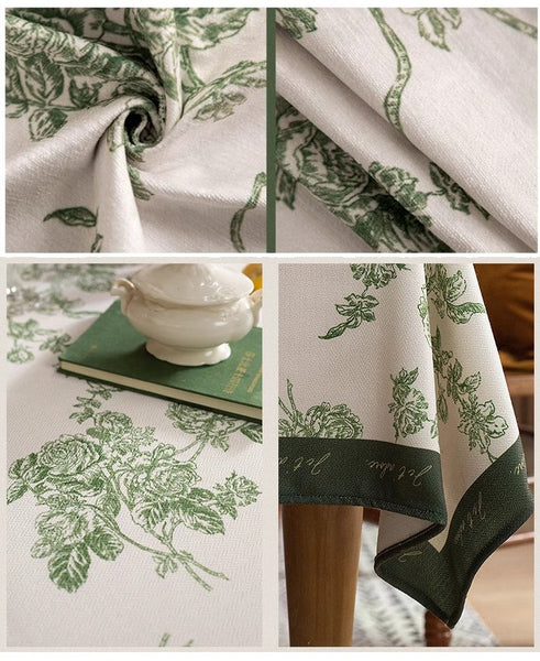 Chenille Flower Tablecloth for Dining Table, Elegant French Style Table Cover for Dining Room Table, Modern Rectangle Tablecloth for Oval Table-ArtWorkCrafts.com