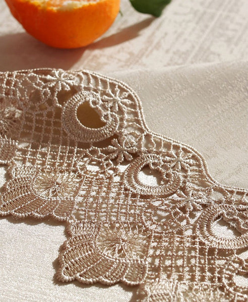 Large Simple Table Cloth for Dining Room Table, Beige Lace Tablecloth for Home Decoration, Modern Rectangle Tablecloth, Square Tablecloth for Round Table-ArtWorkCrafts.com