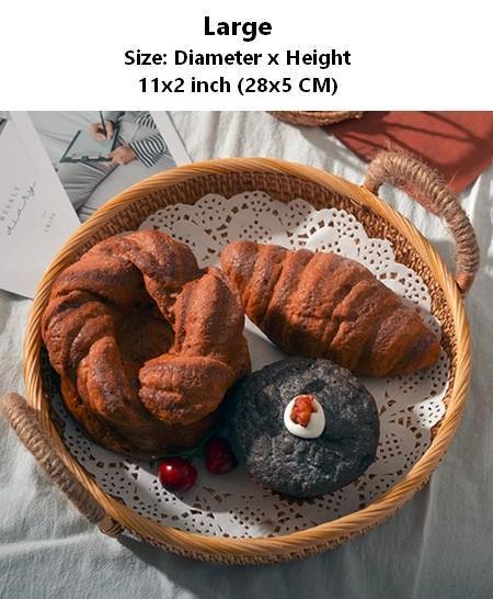 Rattan Storage Basket with Handle, Small Storage Baskets, Round Straoge Basket, Woven Storage Baskets for Kitchen-ArtWorkCrafts.com