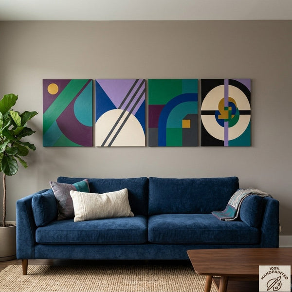 Abstract Geometric Art, Modern Paintings for Mid Century Living Room, Multi Panel Canvas Paintings-ArtWorkCrafts.com