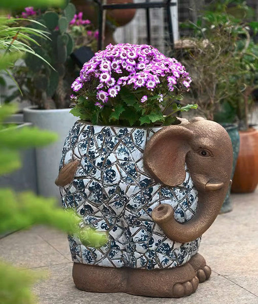 Unique Garden Flowerpot, Large Elephant Flowerpot, Resin Statue for Garden, Modern Animal Statue for Garden Ornaments, Villa Outdoor Decor Gardening Ideas-ArtWorkCrafts.com