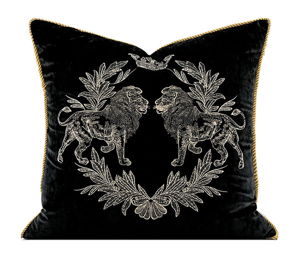 Modern Pillows for Couch, Embroidery Lion Decorative Pillow Covers, Decorative Throw Pillows for Living Room, Large Modern Sofa Pillows-ArtWorkCrafts.com