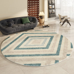 Simple Abstract Contemporary Round Rugs, Modern Area Rugs under Coffee Table, Geometric Modern Rugs for Bedroom, Thick Round Rugs for Dining Room-ArtWorkCrafts.com