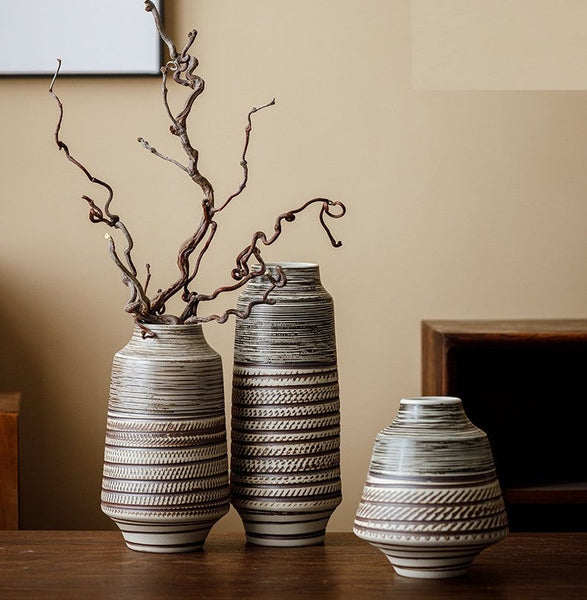 Centerpiece on Dining Table, Handmade Pottery Flower Vases Urn, Modern Bouquet Flower Vases, Water Holding Flower Vases, Large Flower Vase on Table-ArtWorkCrafts.com