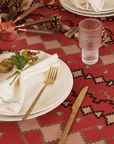 Red Christmas Holiday Tablecloth for Oval Table, Large Modern Rectangle Tablecloth for Dining Room Table, Square Table Covers for Kitchen, Farmhouse Table Cloth for Round Table-ArtWorkCrafts.com