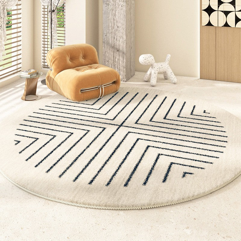 Geometric Modern Rug Ideas for Living Room, Thick Round Rugs for Dining Room, Abstract Contemporary Round Rugs for Bedroom-ArtWorkCrafts.com