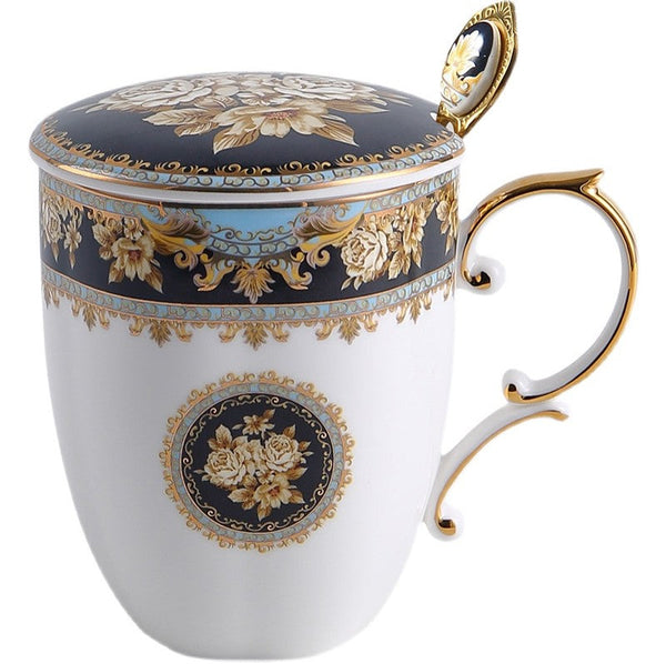 Beautiful British Ceramic Mugs, Large Capacity Ceramic Mugs for Office, Large Royal Bone China Porcelain Mug, Elegant Ceramic Coffee Mug-ArtWorkCrafts.com