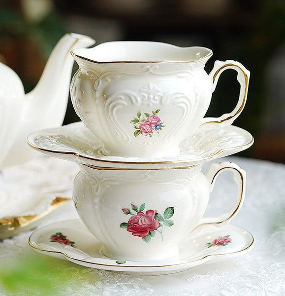 British Royal Ceramic Cups for Traditional Afternoon Tea, 7.4 oz Ceramic Coffee Cups, Rose Porcelain Tea Cup Saucer Set, 6.8 oz Tea Cup and Saucer in Gift Box-ArtWorkCrafts.com