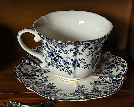 French Style China Porcelain Tea Cup Saucer Set, 7.8 oz Tea Cup and Saucers, Royal Ceramic Cups, Elegant Vintage Ceramic Coffee Cups for Traditional Afternoon Tea-ArtWorkCrafts.com