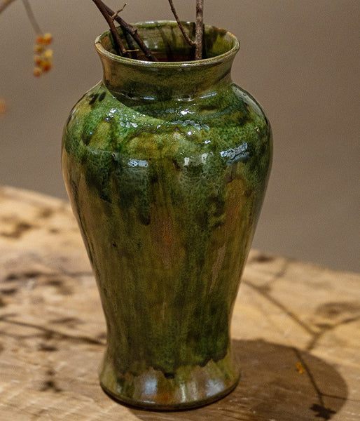 Ceramic Bouquet Vases, Green Flower Vases on Table, Porcelain Flower Vases, Dining Table Centerpiece, Handmade Water Holding Flower Vase-ArtWorkCrafts.com
