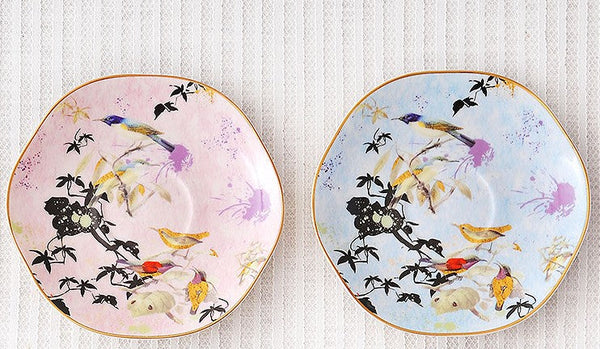 Unique Bird Flower Tea Cups and Saucers in Gift Box as Birthday Gift, Elegant Ceramic Coffee Cups, Afternoon British Tea Cups, Royal Bone China Porcelain Tea Cup Set-ArtWorkCrafts.com