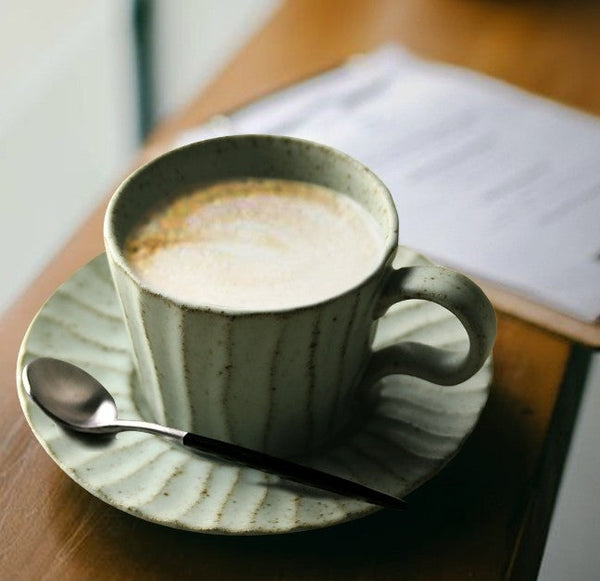 Handmade Pottery Coffee Cup, Creative Ceramic Coffee Cup with Saucer, Unique Tea Cup and Saucer, Modern Tea Cup Set for Traditional Afternoon Tea-ArtWorkCrafts.com