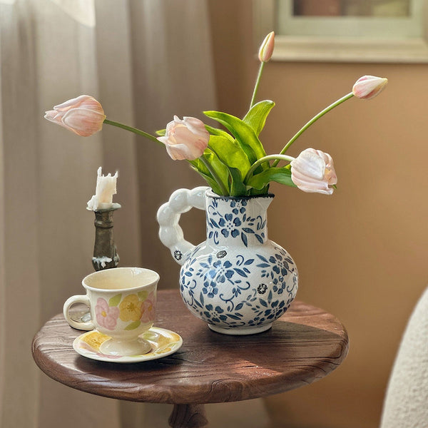 Handmade Water Holding Flower Vases, Rustic Porcelain Flower Vases, Ceramic Bud Vases, Small Flower Vases on Table-ArtWorkCrafts.com