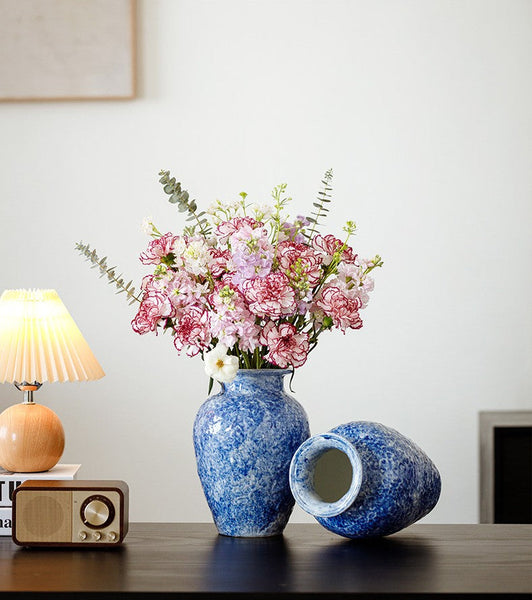 Handmade Water Holding Flower Vases, Centerpiece on Dining Table, Blue Pottery Bud Vases, Large Flower Vases on Table, Modern Pottery Flower Vases-ArtWorkCrafts.com