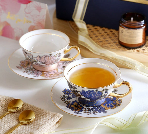 Unique Iris Flower Tea Cups and Saucers in Gift Box, Elegant Ceramic Coffee Cups, Afternoon British Tea Cups, Royal Bone China Porcelain Tea Cup Set-ArtWorkCrafts.com