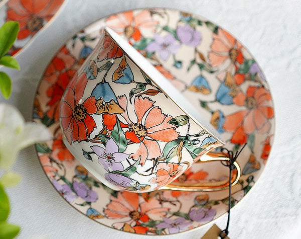 Elegant Ceramic Coffee Cups, Flower Porcelain Tea Cup Saucer Set, British Royal Ceramic Cups for Traditional Afternoon Tea, Unique Tea Cup and Saucer in Gift Box-ArtWorkCrafts.com