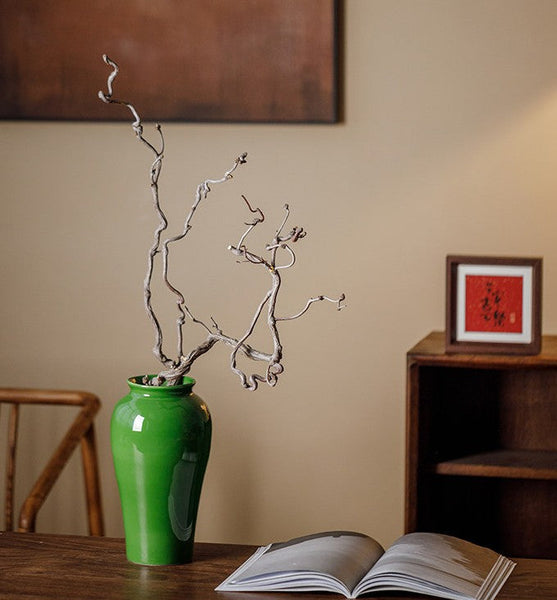 Vintage Flower Vases on Table, Handmade Water Holding Flower Vase, Centerpiece Ceramic Bud Vases, Green Porcelain Flower Vases-ArtWorkCrafts.com