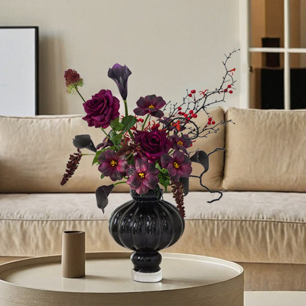 Unique Contemporary Vases for Modern Home Decor, Black Glass Bud Vases, Handmade Liuli Vases, Centerpiece Vases on Table, Black Glaze Vase-ArtWorkCrafts.com