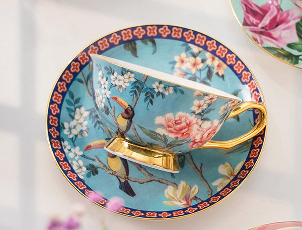 Unique Afternoon Tea Cups and Saucers in Gift Box, Royal Bone China Porcelain Tea Cup Set, Elegant Flower Pattern Ceramic Coffee Cups, Beautiful British Tea Cups-ArtWorkCrafts.com