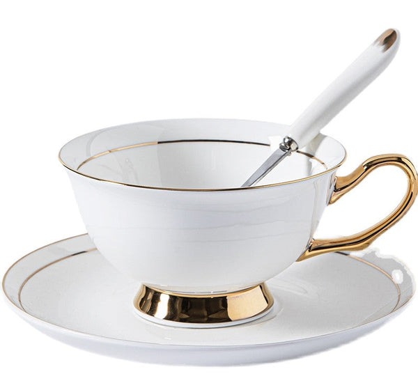 White Ceramic Cups, Elegant British Ceramic Coffee Cups, 7.8 oz Porcelain Tea Cup Saucer Set, Unique Tea Cup and Saucer in Gift Box-ArtWorkCrafts.com
