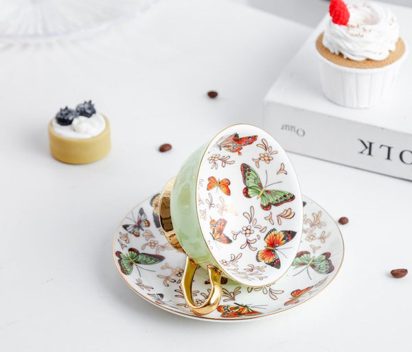 Unique Butterfly Coffee Cups and Saucers, Creative Butterfly Ceramic Coffee Cups, Beautiful British Tea Cups, Creative Bone China Porcelain Tea Cup Set-ArtWorkCrafts.com