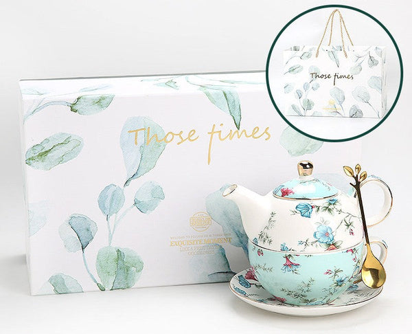 Porcelain Teapot with Matching Cup and Saucer in Gift Box, Stackable Teapot and Cup Set, Ceramic Tea Pot with Integrated Cup, Mother and Baby Teapot with Matching Saucer-ArtWorkCrafts.com