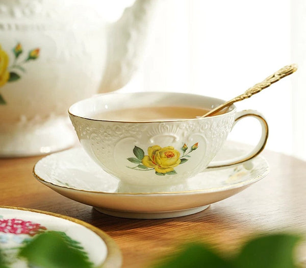Tea Cup Set, Vintage Tea Cup Set, Modern Ceramic Cups, Ceramic Tea Cup with Saucer, European Tea Cup Set, Porcelain Tea Cups, Floral Tea Cup Set, Classic British Tea Cups, Elegant Tea Cup With Saucer-ArtWorkCrafts.com