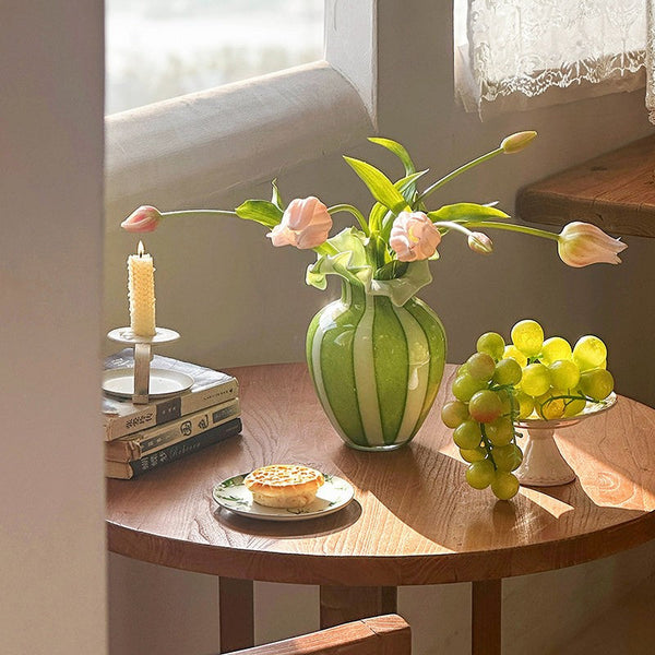 Creative Modern Vase for Flowers, Handmade Flower Vases on Table, Modern Contemporary Vases, Green Glass Flower Vases, Green Bud Vases-ArtWorkCrafts.com