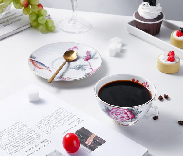 Unique Porcelain Cup and Saucer, Beautiful British Flower Tea Cups, Elegant Ceramic Coffee Cups, Creative Bone China Porcelain Tea Cup Set-ArtWorkCrafts.com