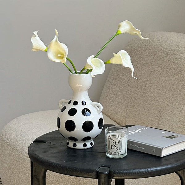 Ceramic Bud Vases, Small Flower Vases on Table, Black and White Polka Dot Flower Vase, Modern Porcelain Flower Vases, Handmade Water Holding Flower Vases-ArtWorkCrafts.com